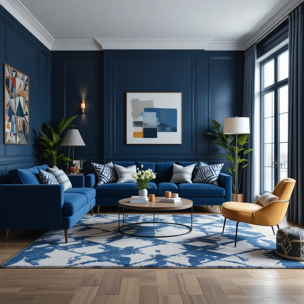 Navy Blue with Modern Geometric Patterns