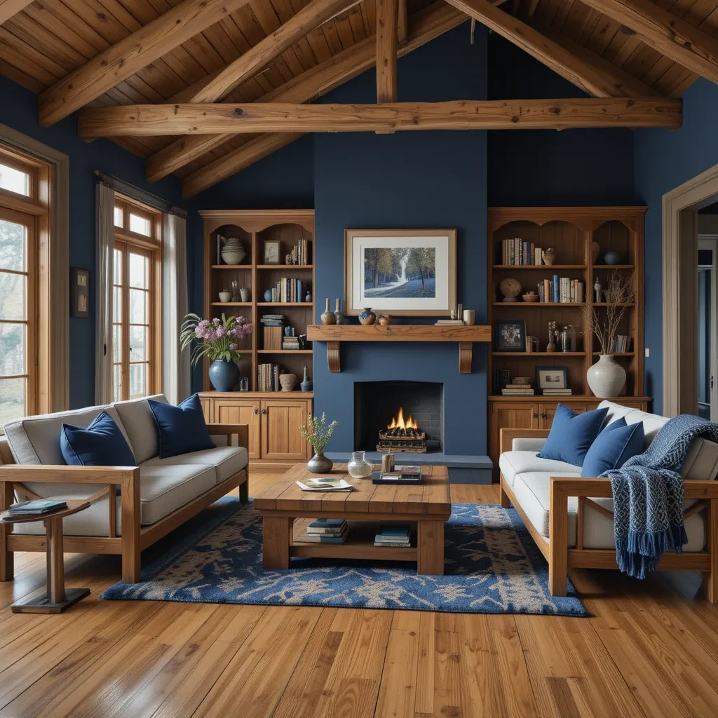 Navy Blue with Warm Wood Tones