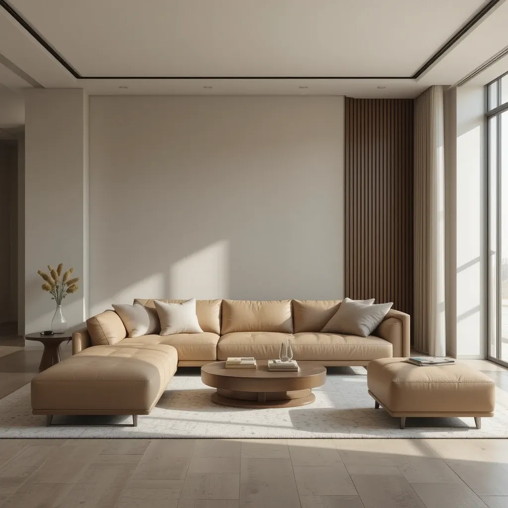 Neutral Leather Couch with Minimalist Furniture