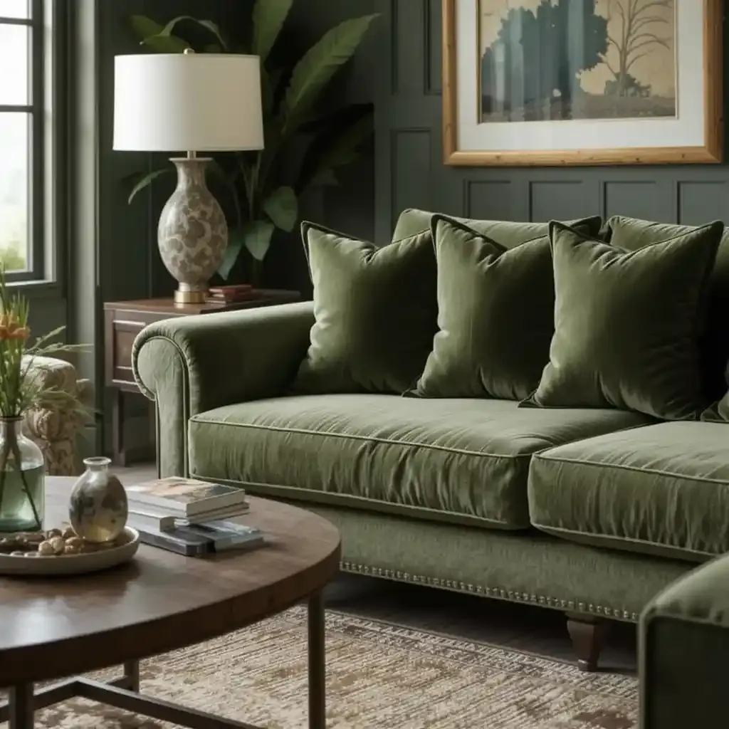 Olive Green Velvet Throw Pillows