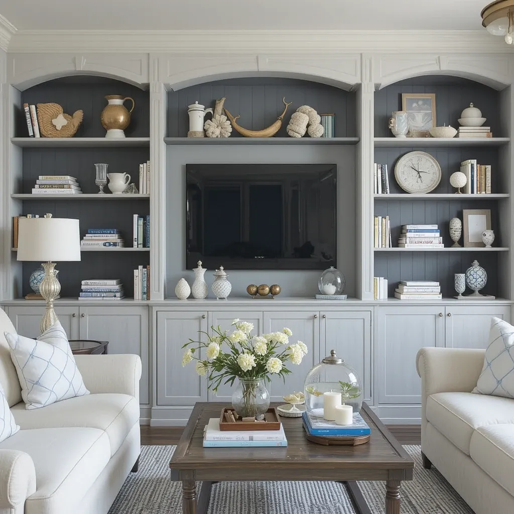 Open Bookshelves with Nautical Accents