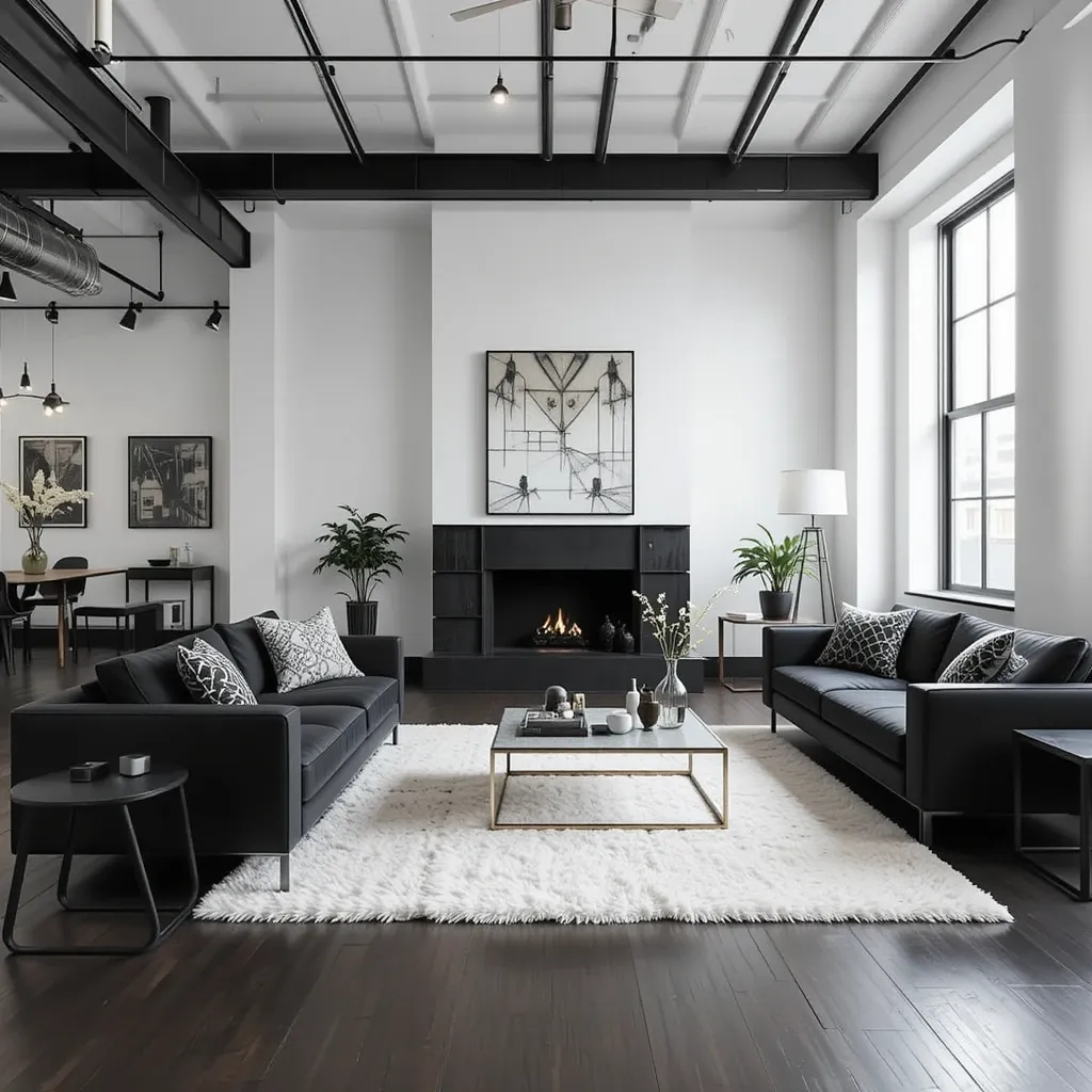 Open-Concept Loft with Black and White Theme