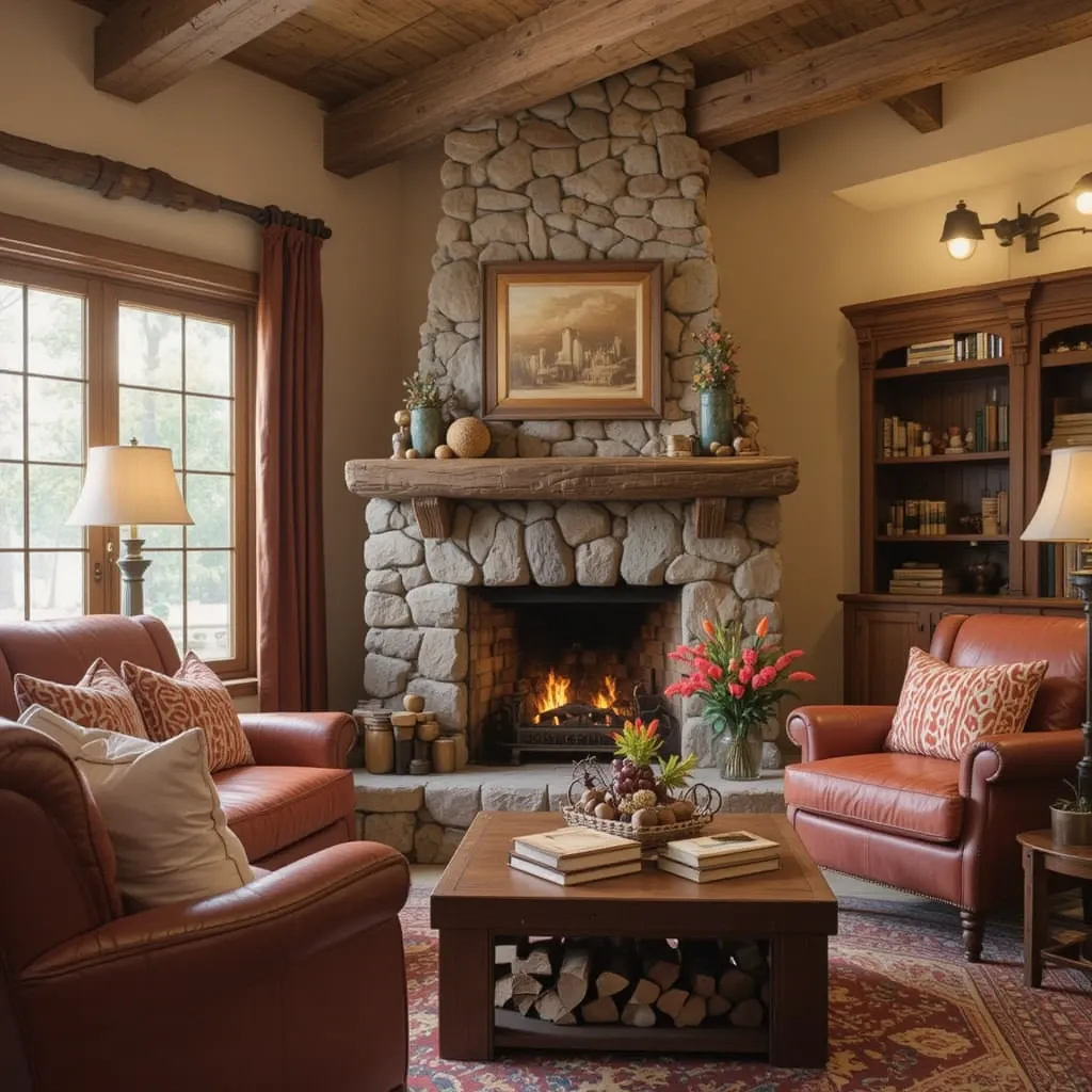 Open Fireplace with Stacked Logs