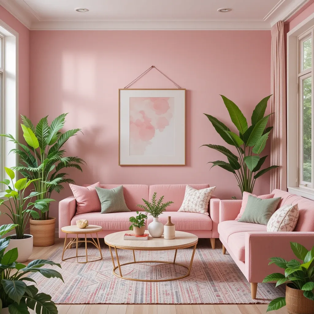 Pastel Pink Walls with Greenery