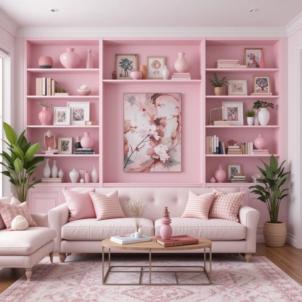Pink Bookshelves with Artistic Touches