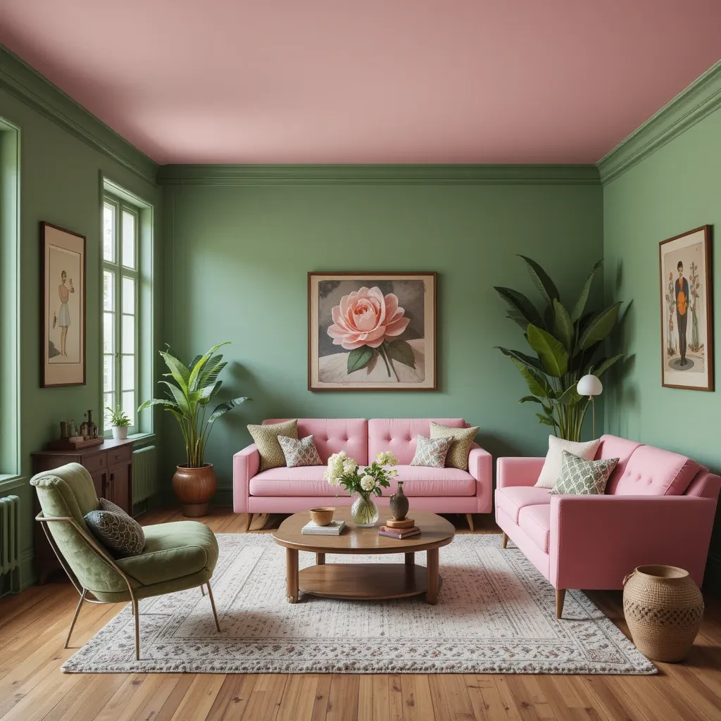 Pink Ceiling with Green Walls