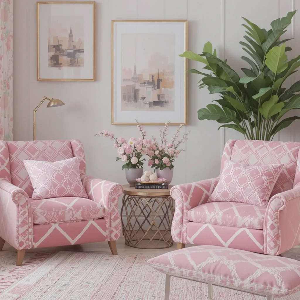 Pink Geometric Patterns on Throw Pillows