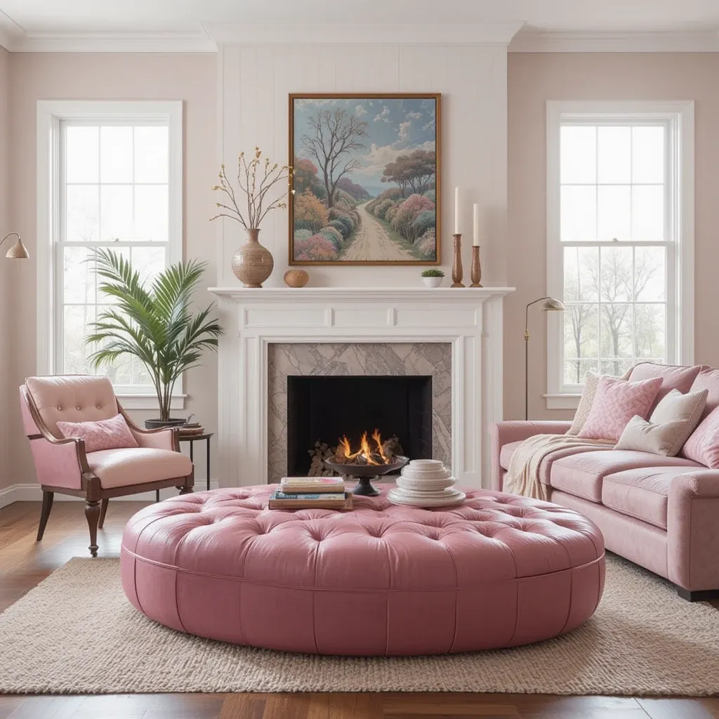 Pink Leather Poufs