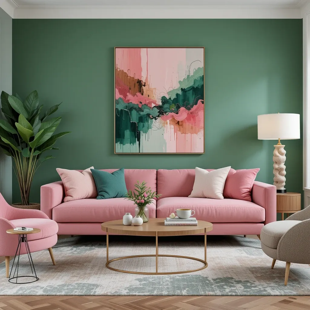 Pink and Green Abstract Art Pieces