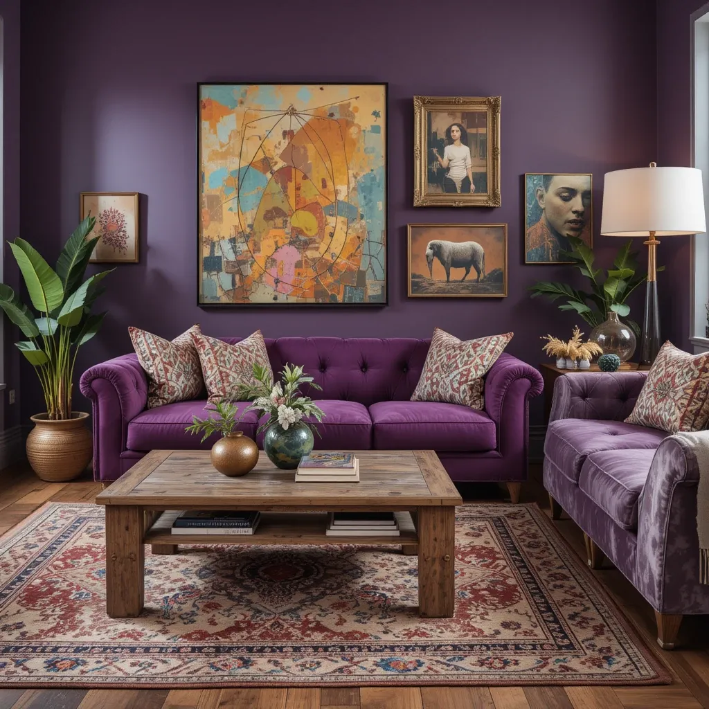 Purple Leather Poufs for Added Texture