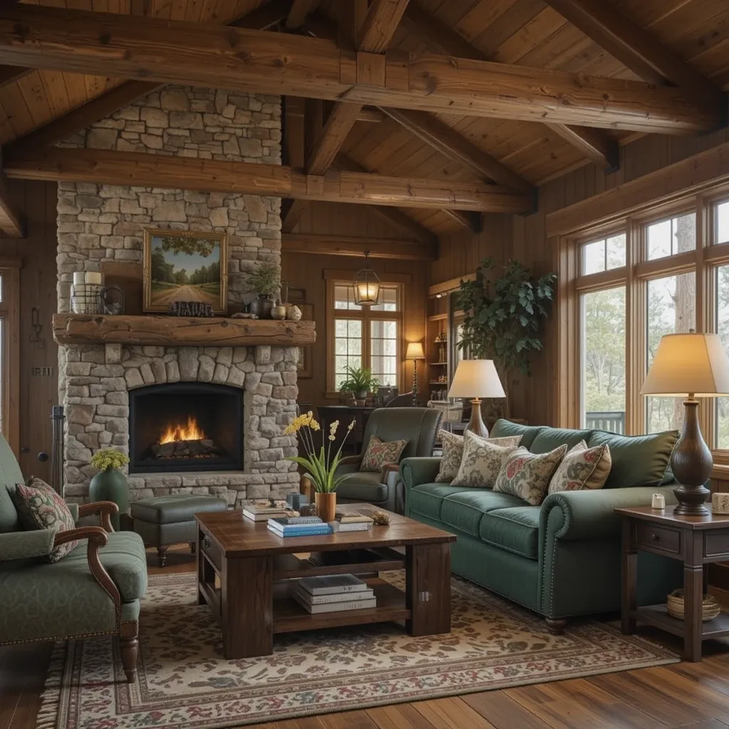 Rustic Warmth with Pine Green Seating