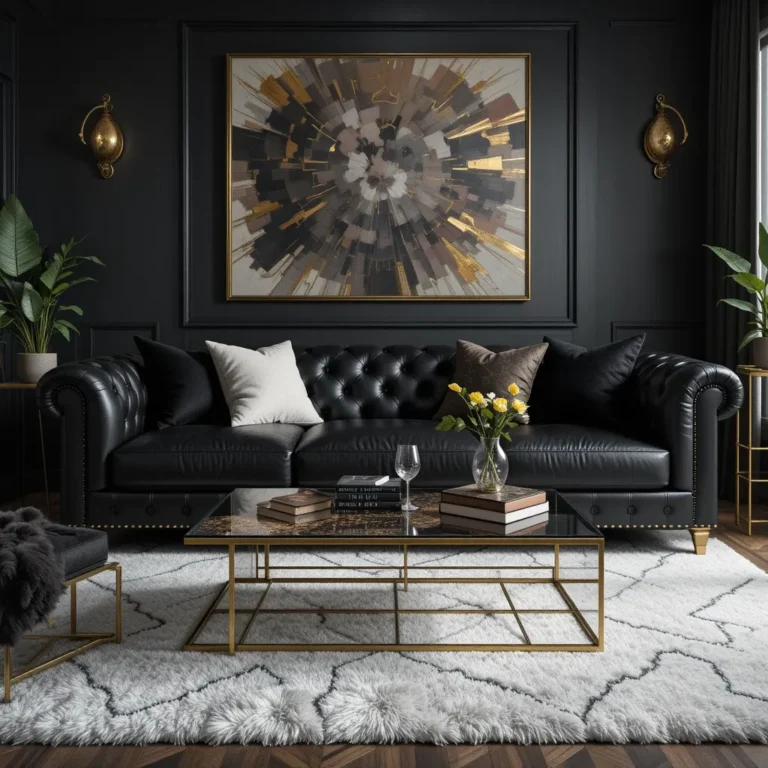 Sleek Black Leather Sofa