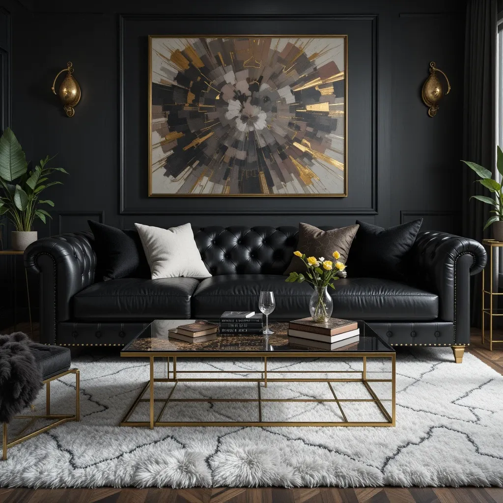 Sleek Black Leather Sofa
