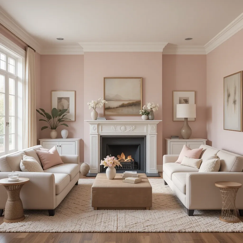 Soft Blush Walls with Beige Furniture