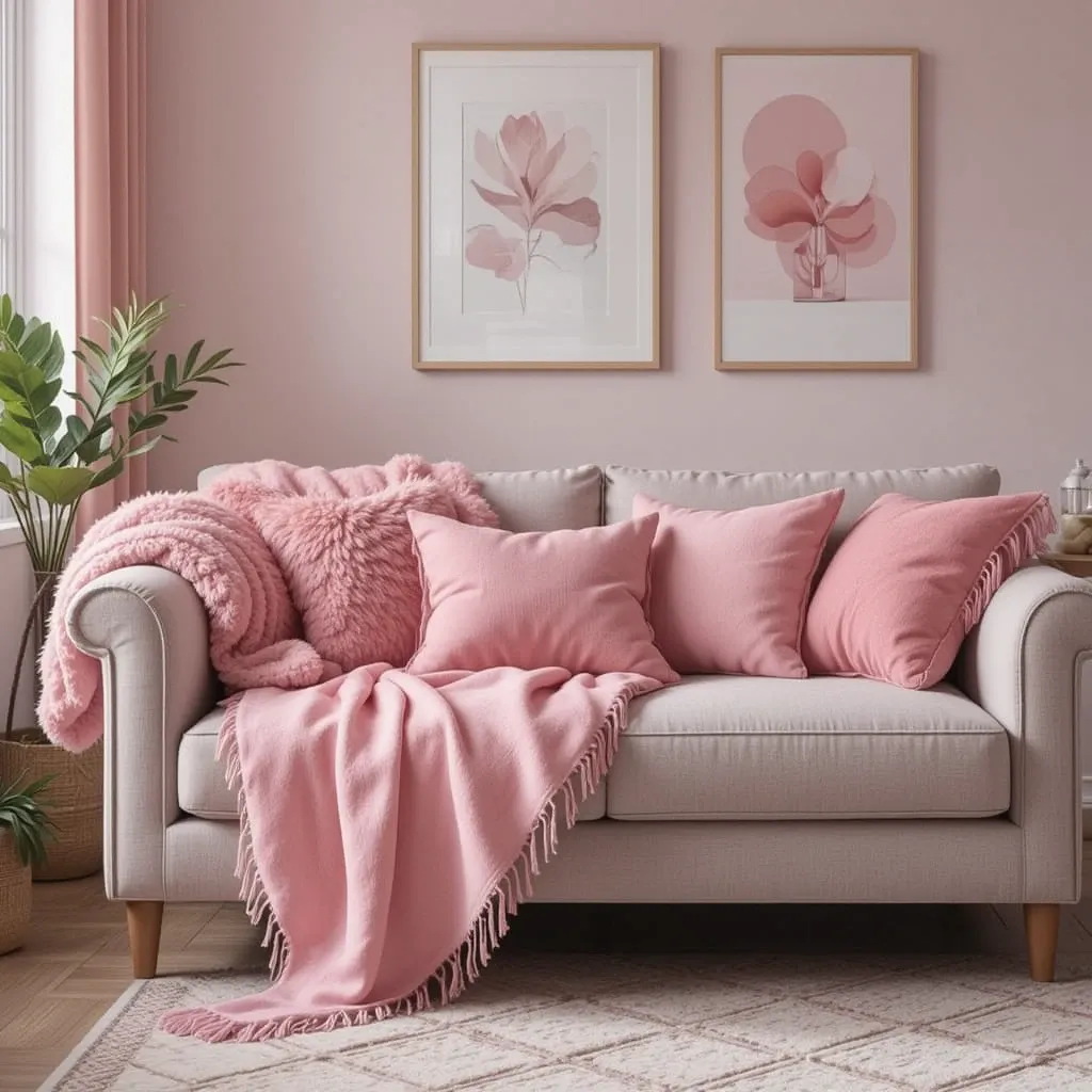 Soft Pink Throw Blankets and Pillows