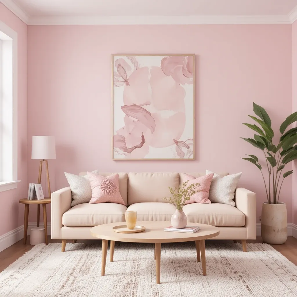 Soft Pink Walls with Abstract Art