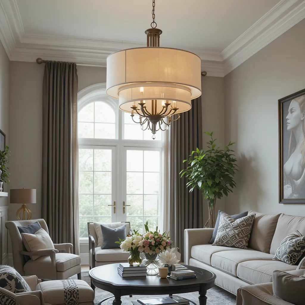 Statement Chandelier with Fabric Shades