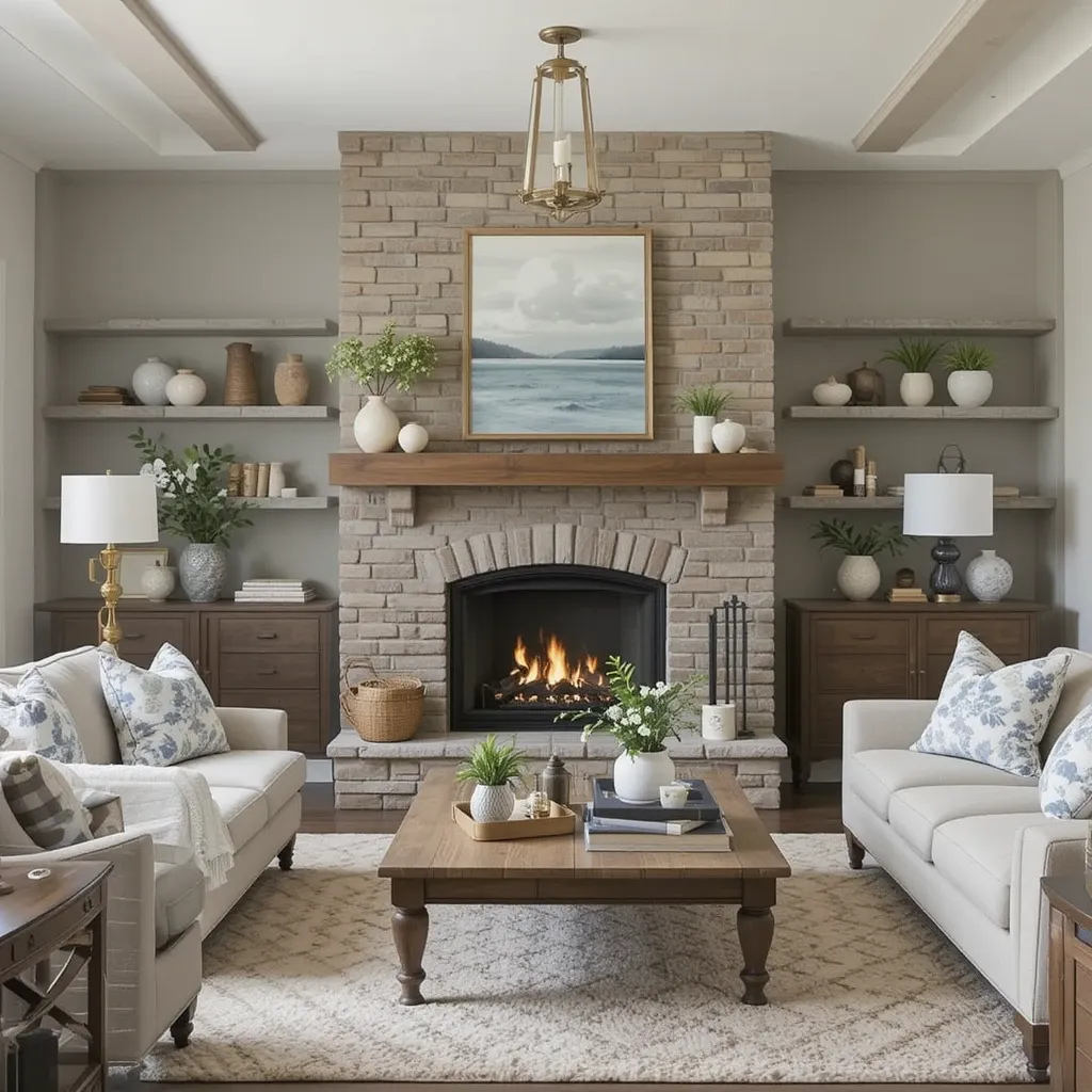 Stone or Brick Fireplace