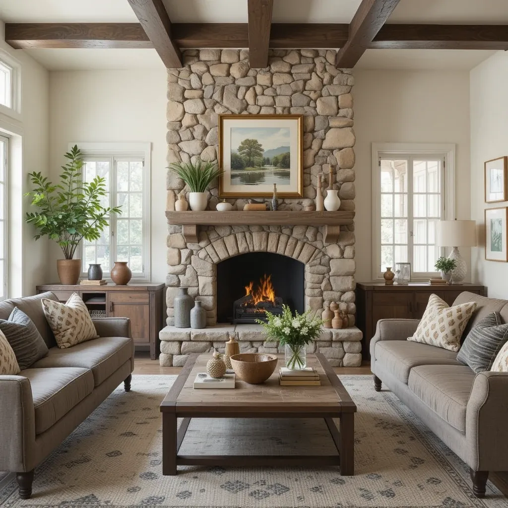 Stone or Brick Fireplace