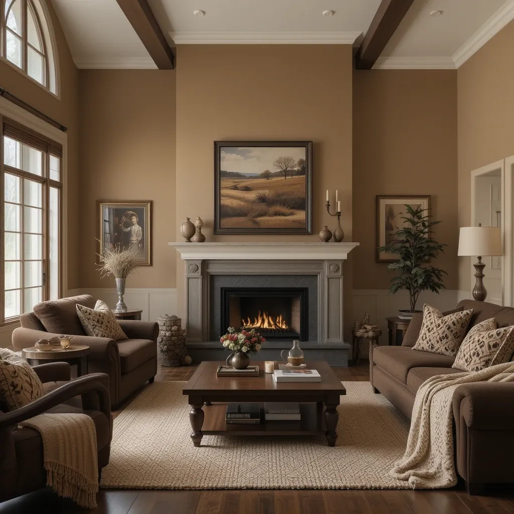 Tan Walls with Rich Chocolate Brown Furniture