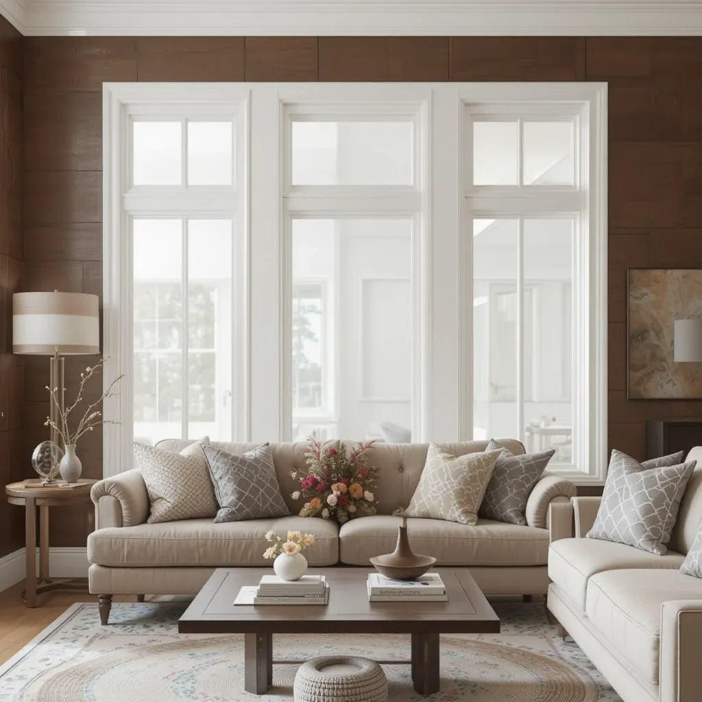 Textured Brown Walls with Crisp White Trim