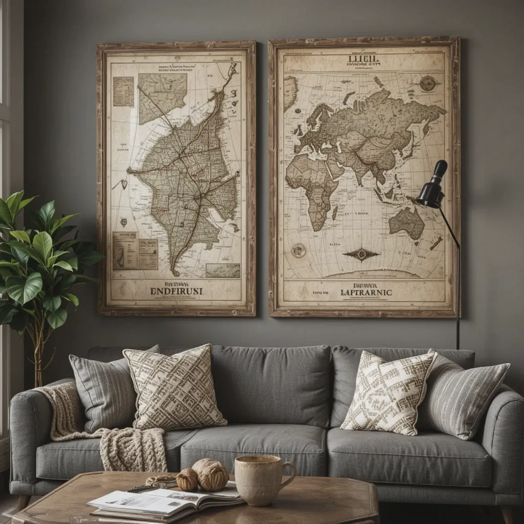 Vintage-Inspired Framed Maps