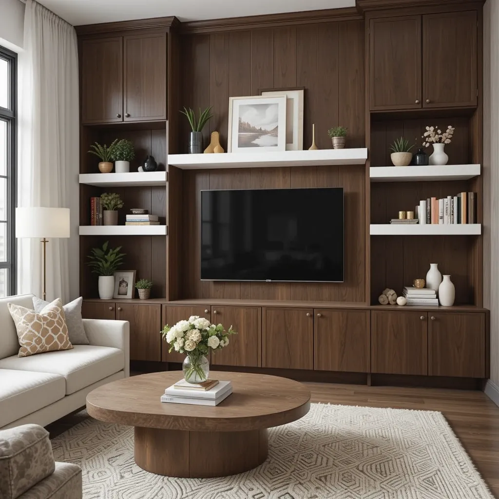 White Shelving with Dark Wood Cabinetry