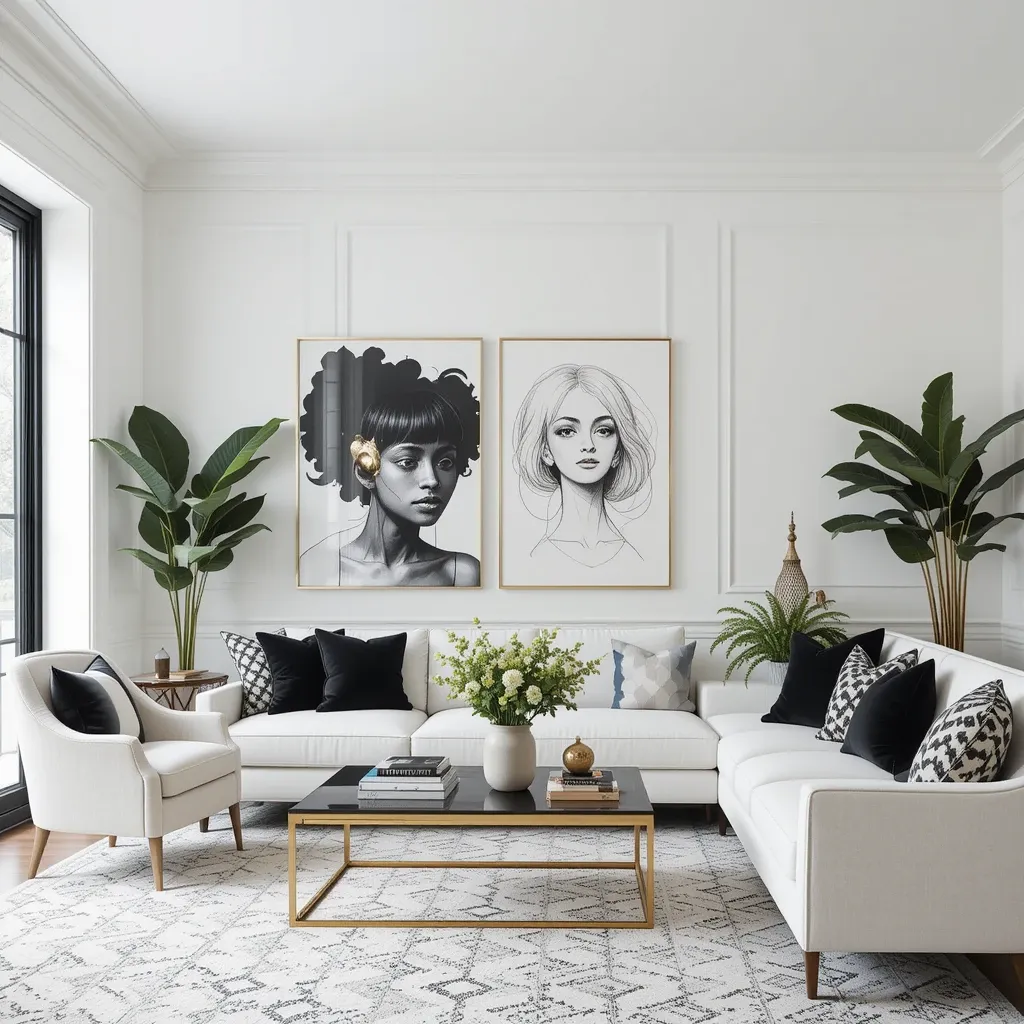White Walls with Black and Gold Wall Art