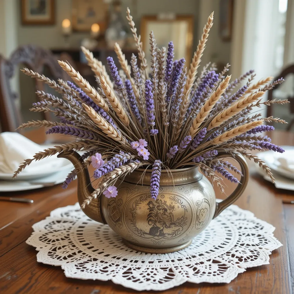 Antique Teapot with Dried Flowers