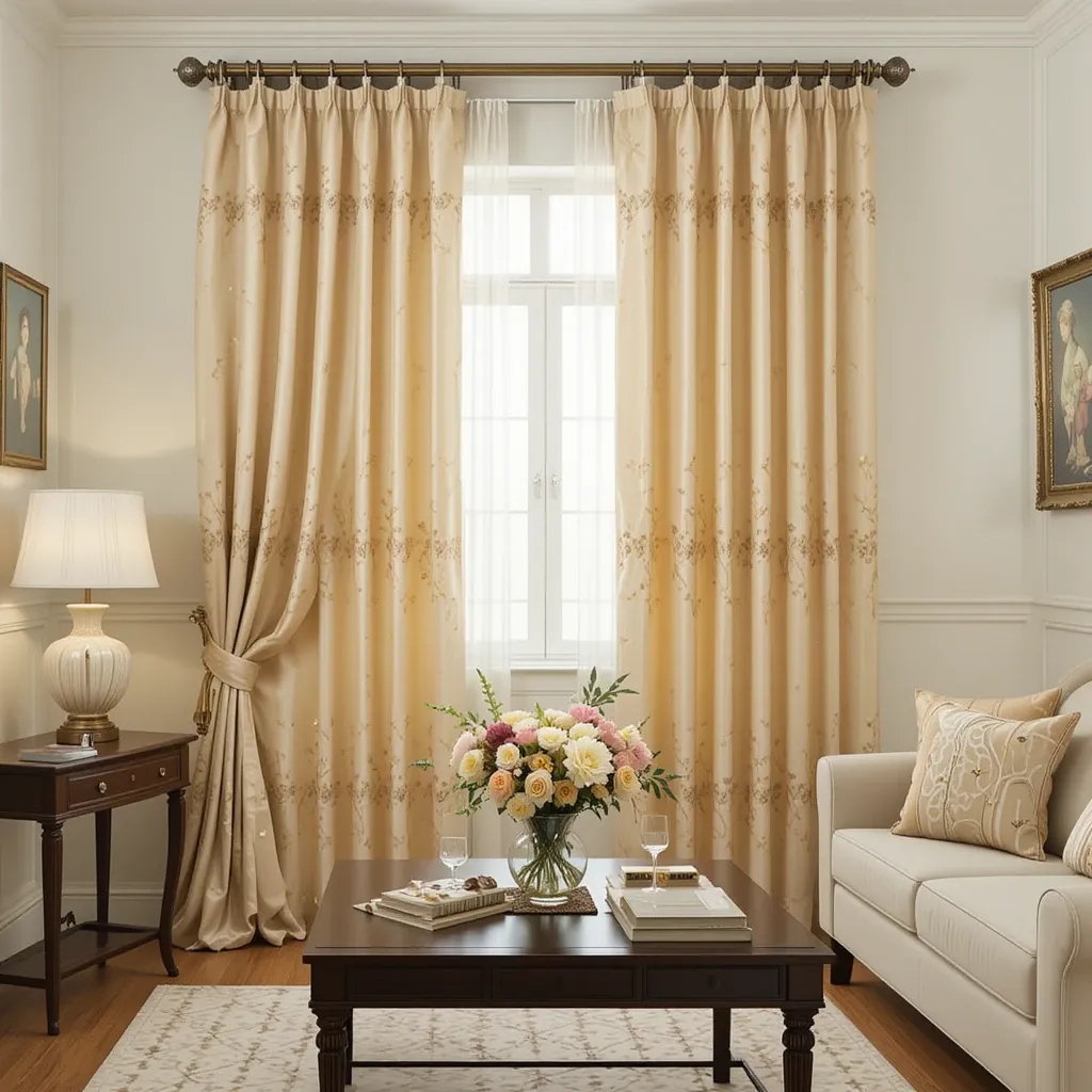 Beige Curtains with Gold Embroidery