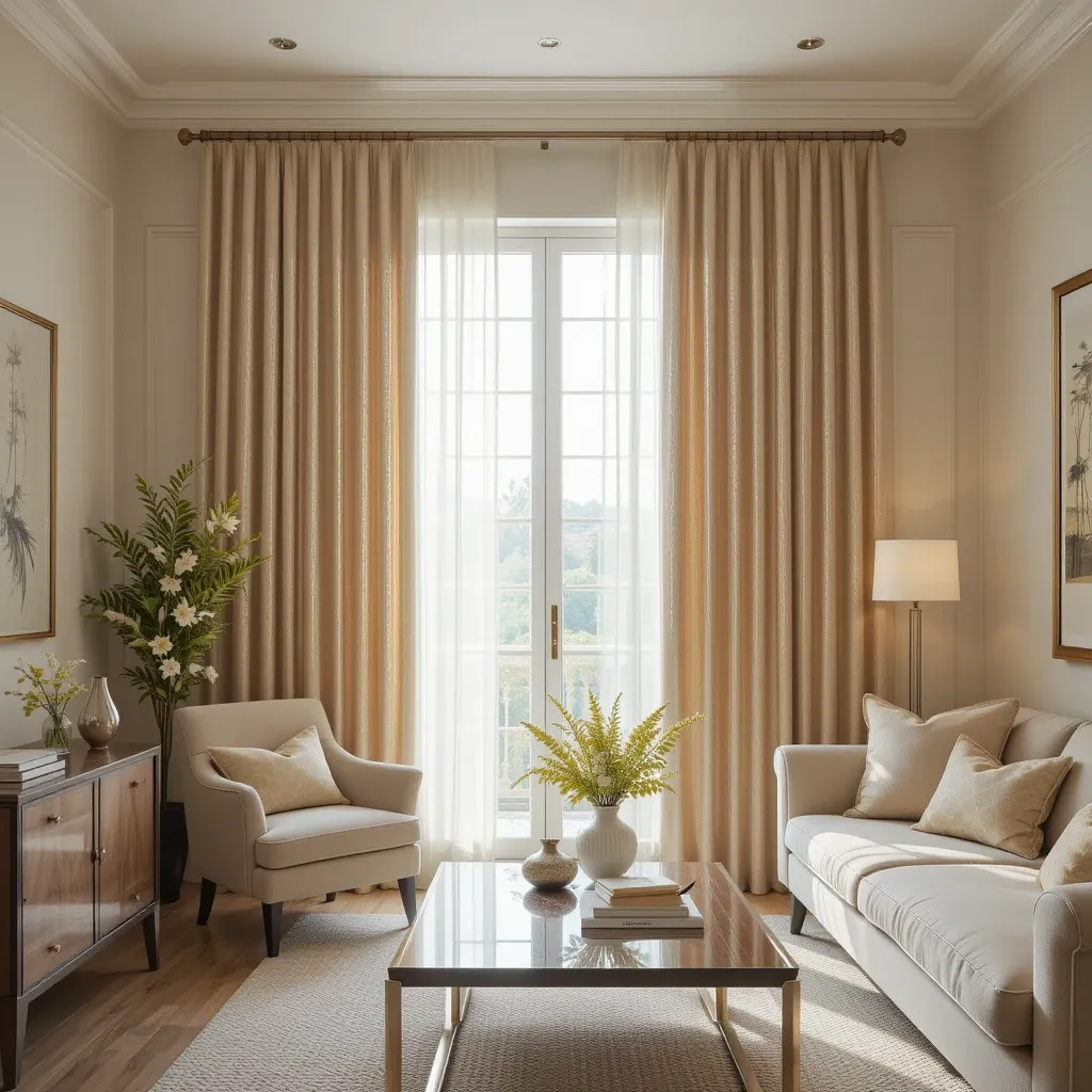 Beige Curtains with Metallic Threading