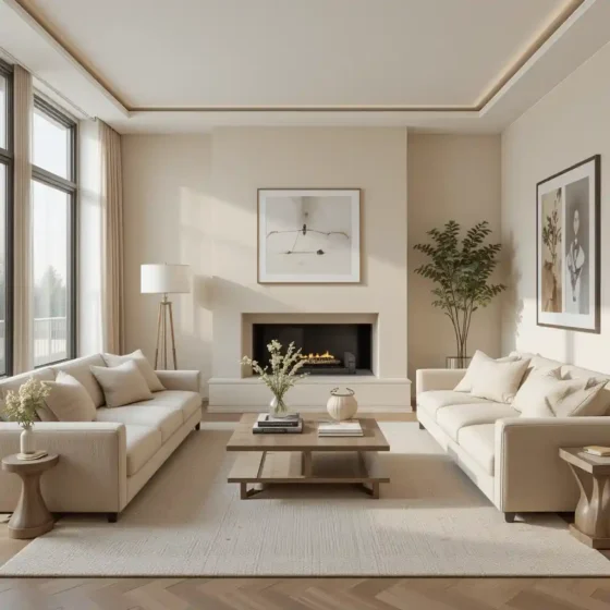 Beige Living Room with Minimalist Design