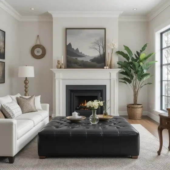 Black Leather Ottomans for a Functional Accent