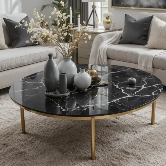 Black Marble Coffee Table with Gold Legs