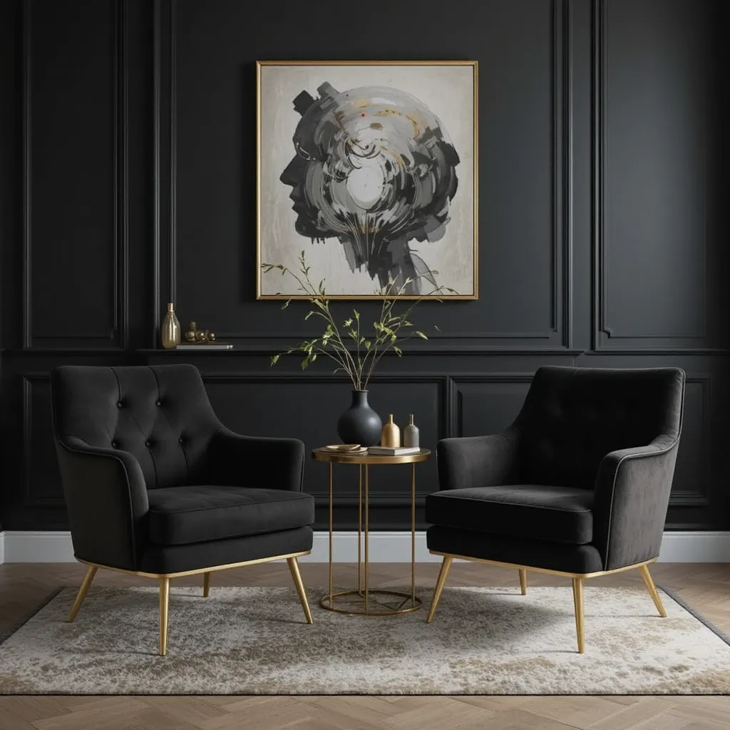 Black and Gold Mid-Century Modern Armchairs