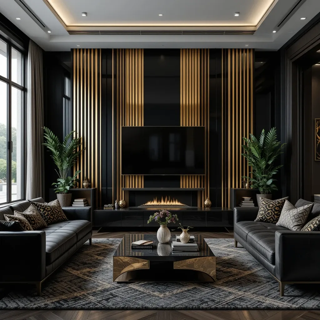 Black and Gold Striped Accent Wall