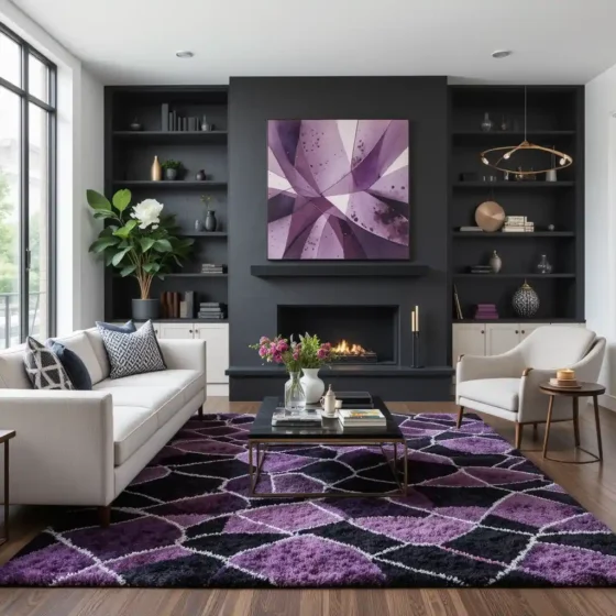 Black and Purple Geometric Rug