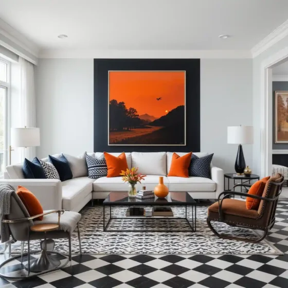 Black and White Base with Navy and Orange Pops