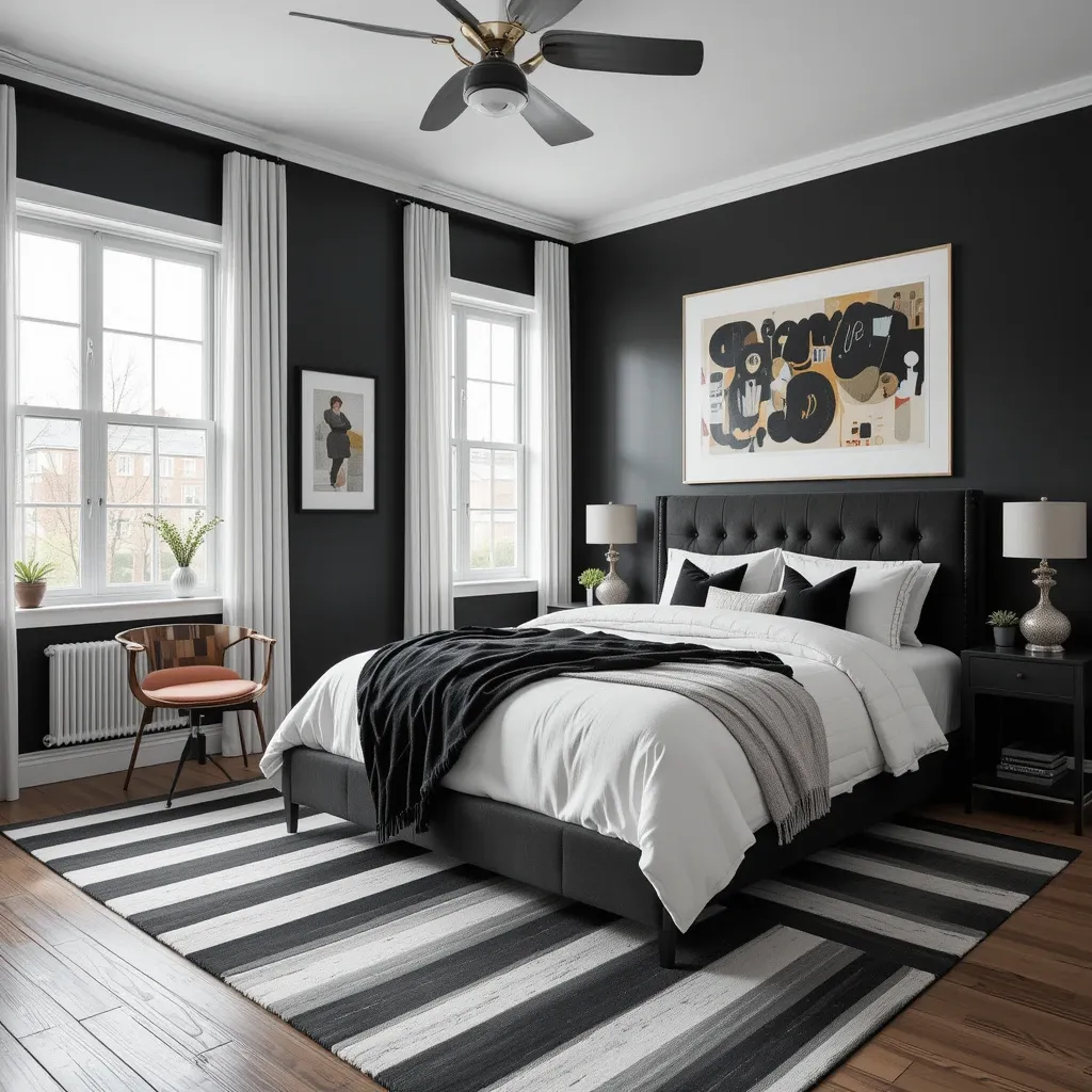 Black and White Striped Rug