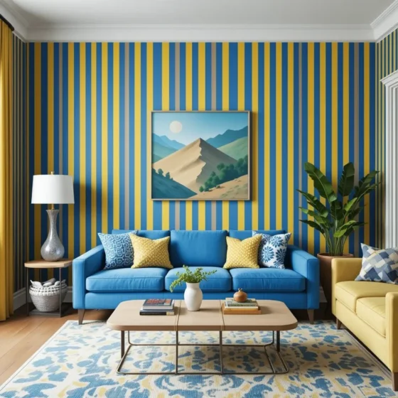 Blue and Yellow Striped Wallpaper for Playful Vibes