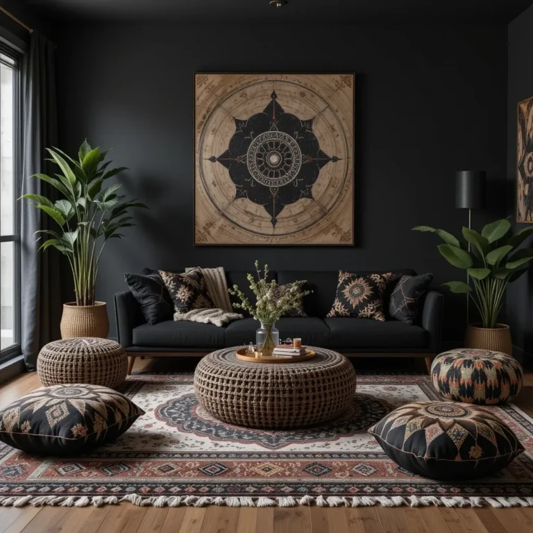 Bohemian Low-Seating with Dark Textiles