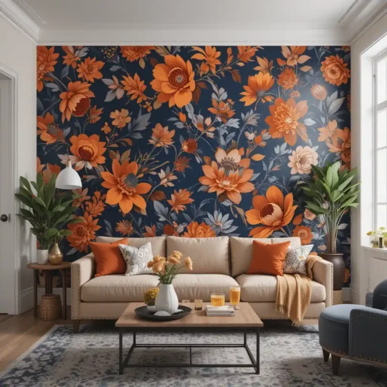 Bold Wallpaper with Navy and Orange Hues