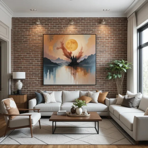 Brick Wall with Large Artwork Display