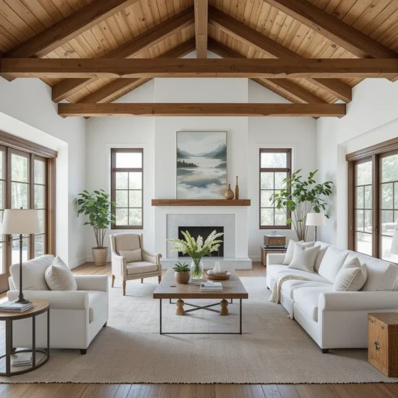 Bright White Walls with Exposed Wooden Beams
