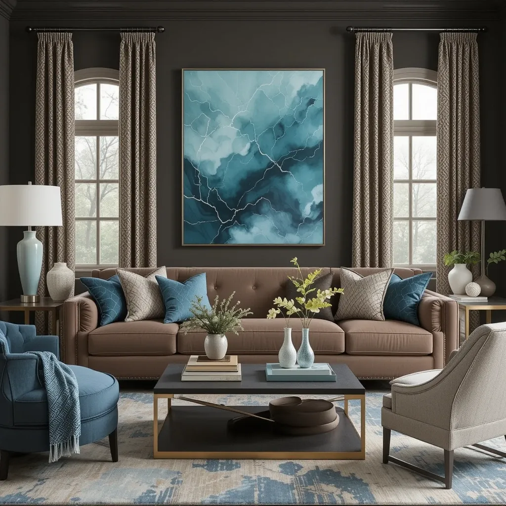 Charcoal Brown with Muted Aqua Highlights