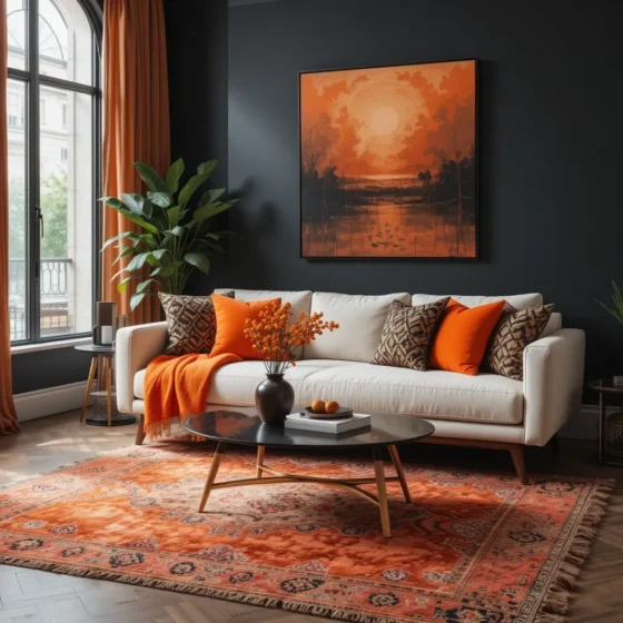 Charcoal Walls with Vibrant Orange Accents