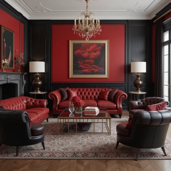 Classic Red and Black Leather Seating