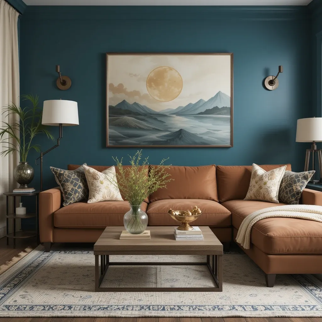 Cognac Brown with Deep Teal Walls