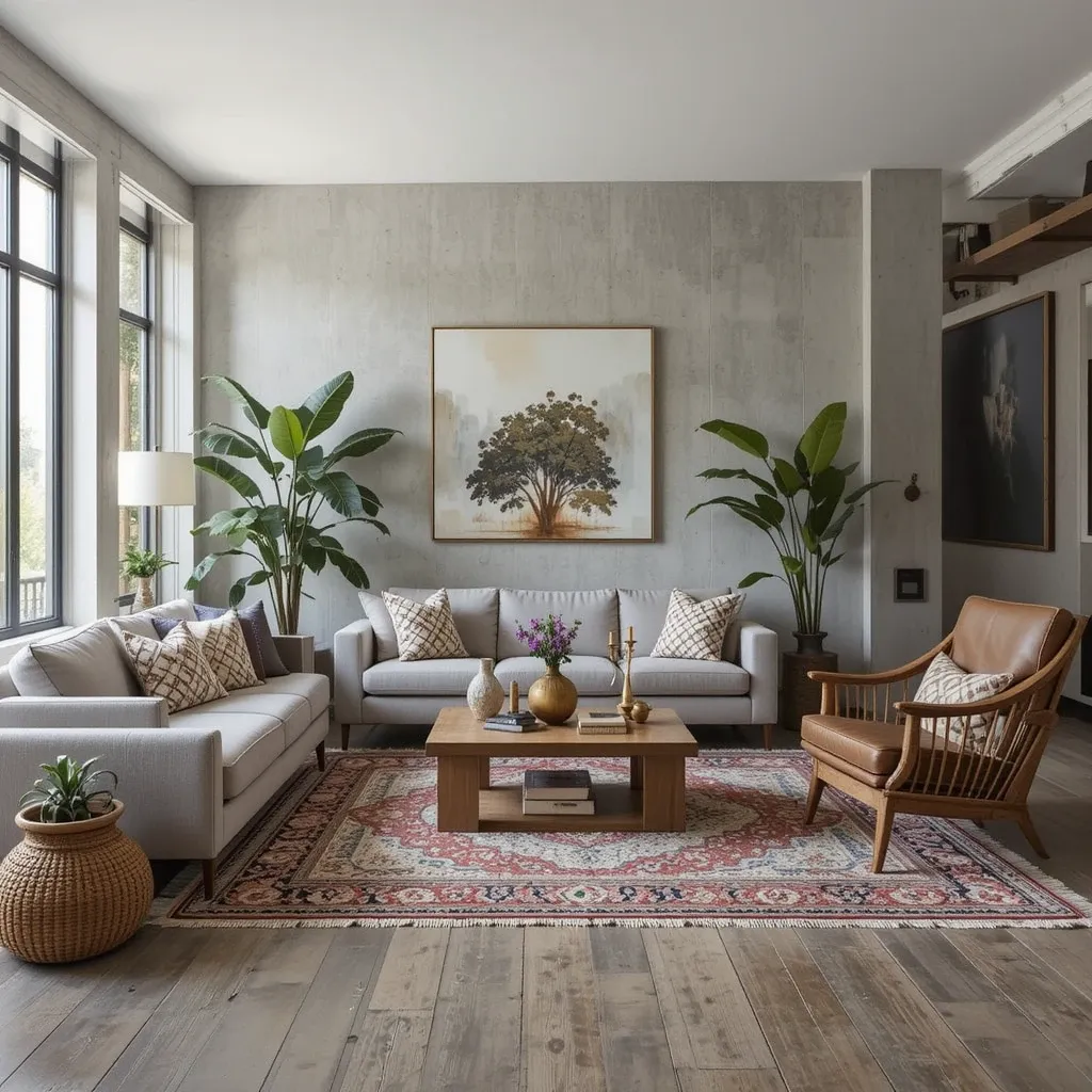 Concrete or Distressed Wood Flooring