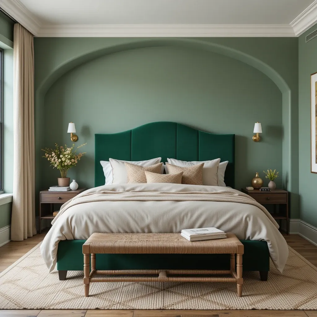 Cozy Alcove with Green Velvet Headboard